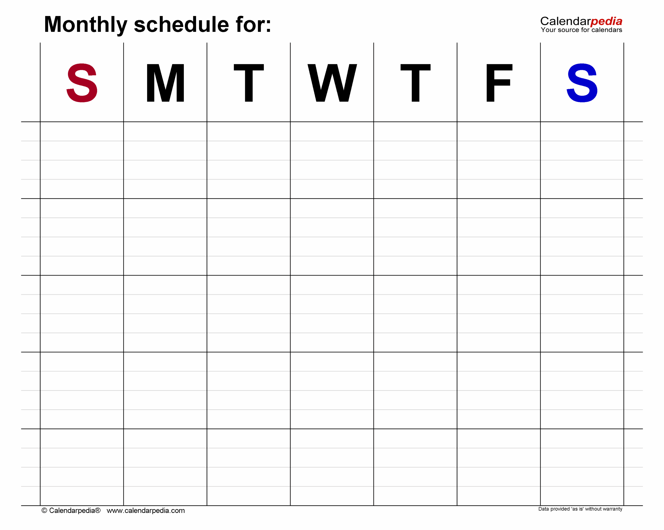 Printable Monthly Work Schedule Printable Monthly Work Schedule