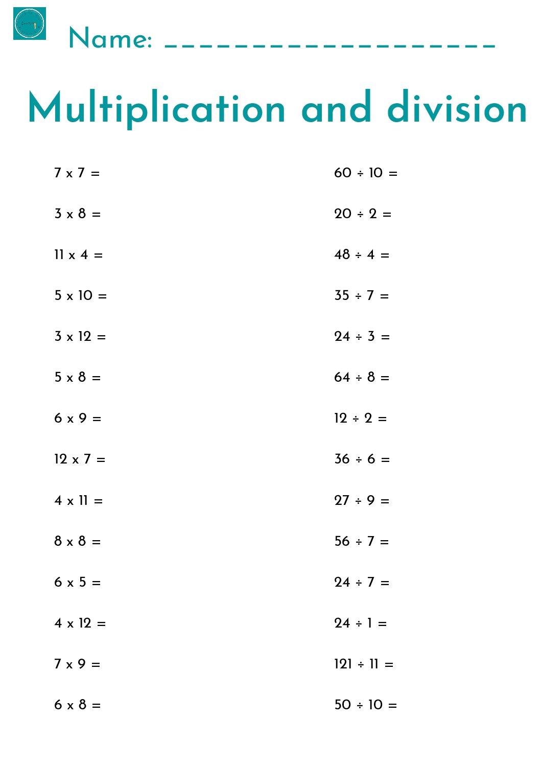 Free Multiplication And Division Worksheets Practice Sheets For Kids Worksheets Library