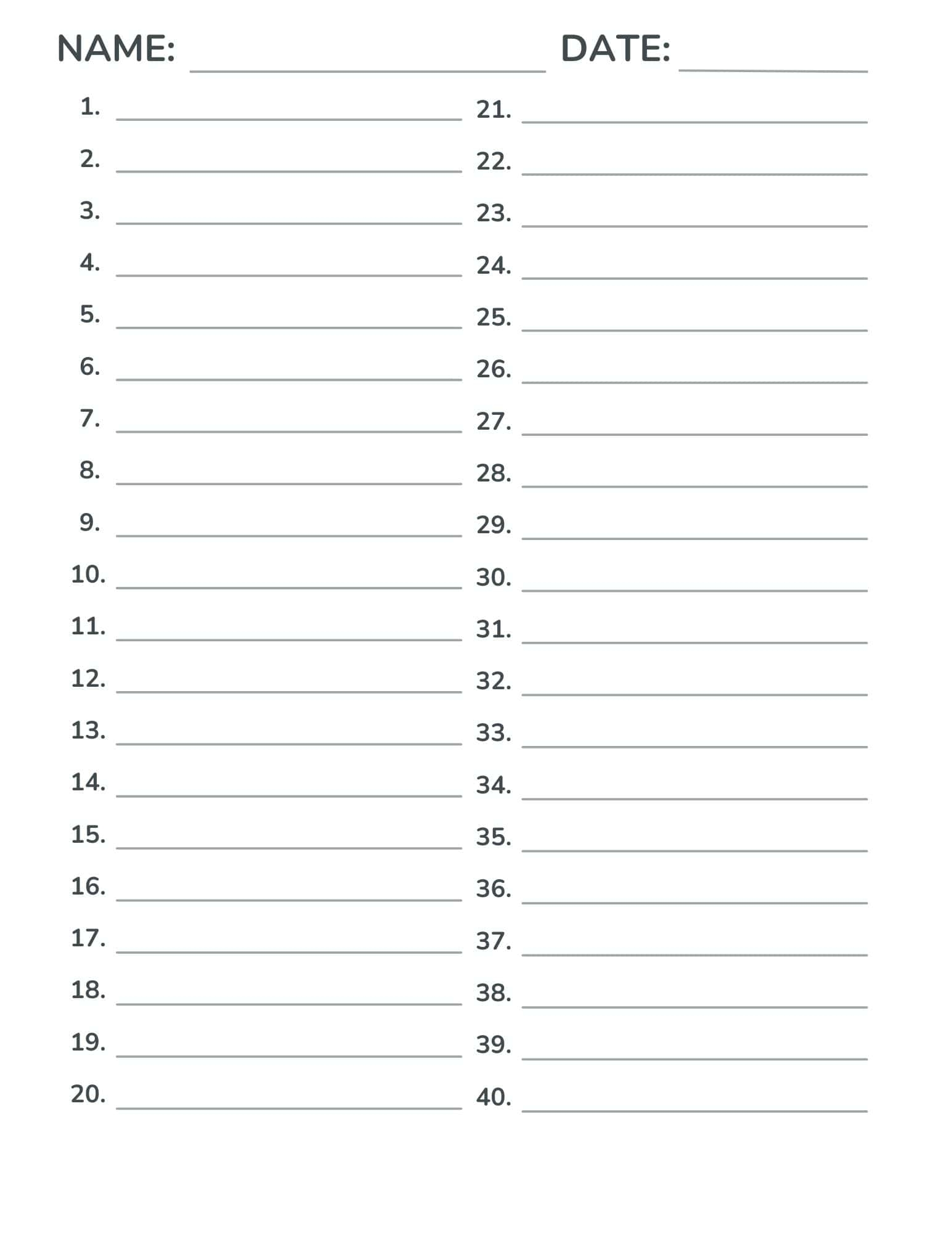 Free Numbered Lined Paper PDF 1 20 1 25 1 50 1 100 