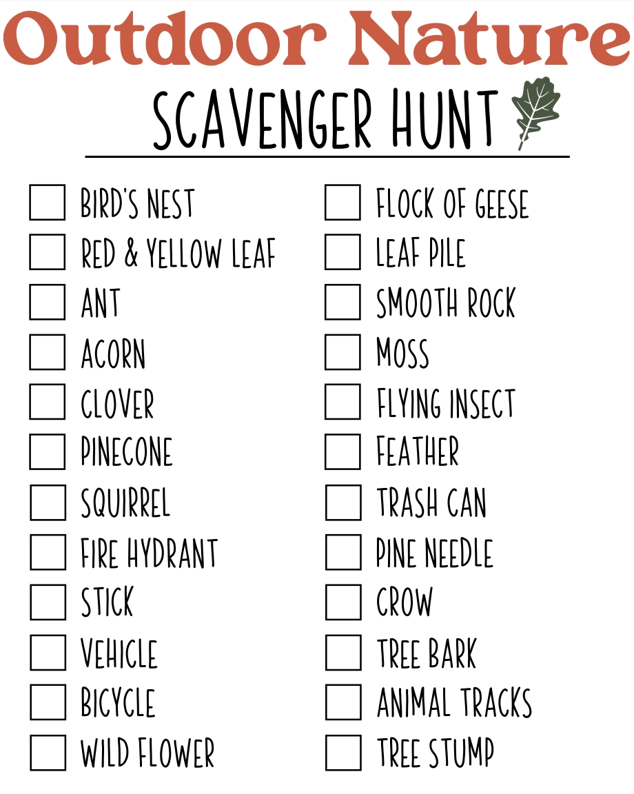 Nature Scavenger Hunt Printable List