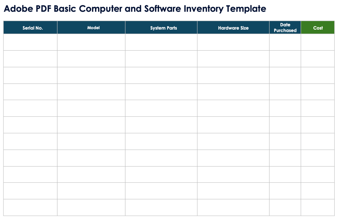 Free Printable Insurance Equipment Inventory List
