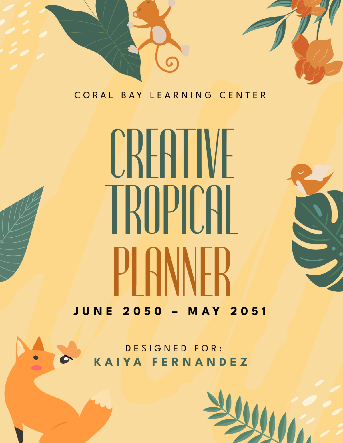 Printable Tropical Plant Teacher Planner Cover Printable Tropical Plant Teacher Planner Cover