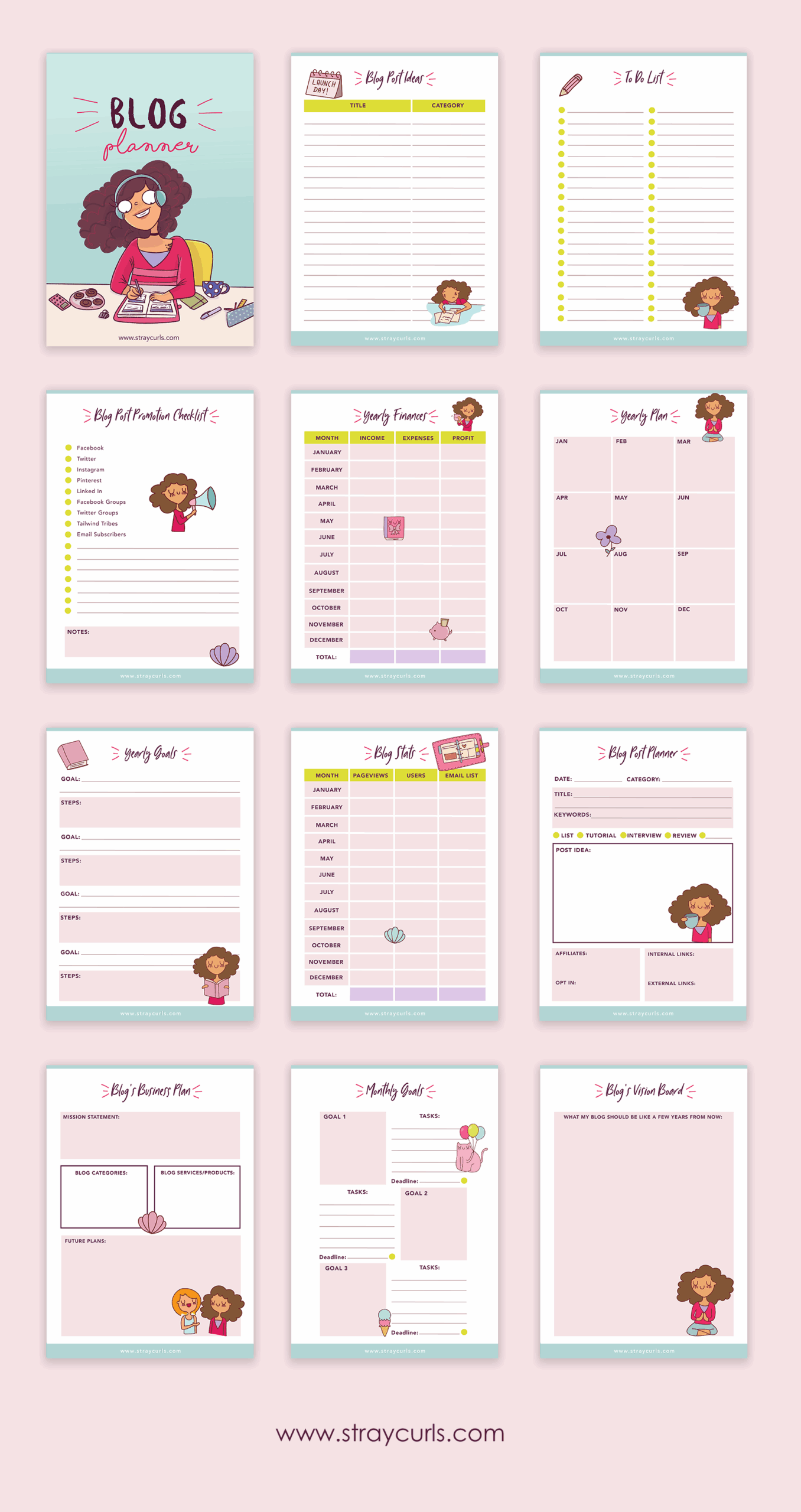 FREE Printable 2025 Blog Planner Stray Curls