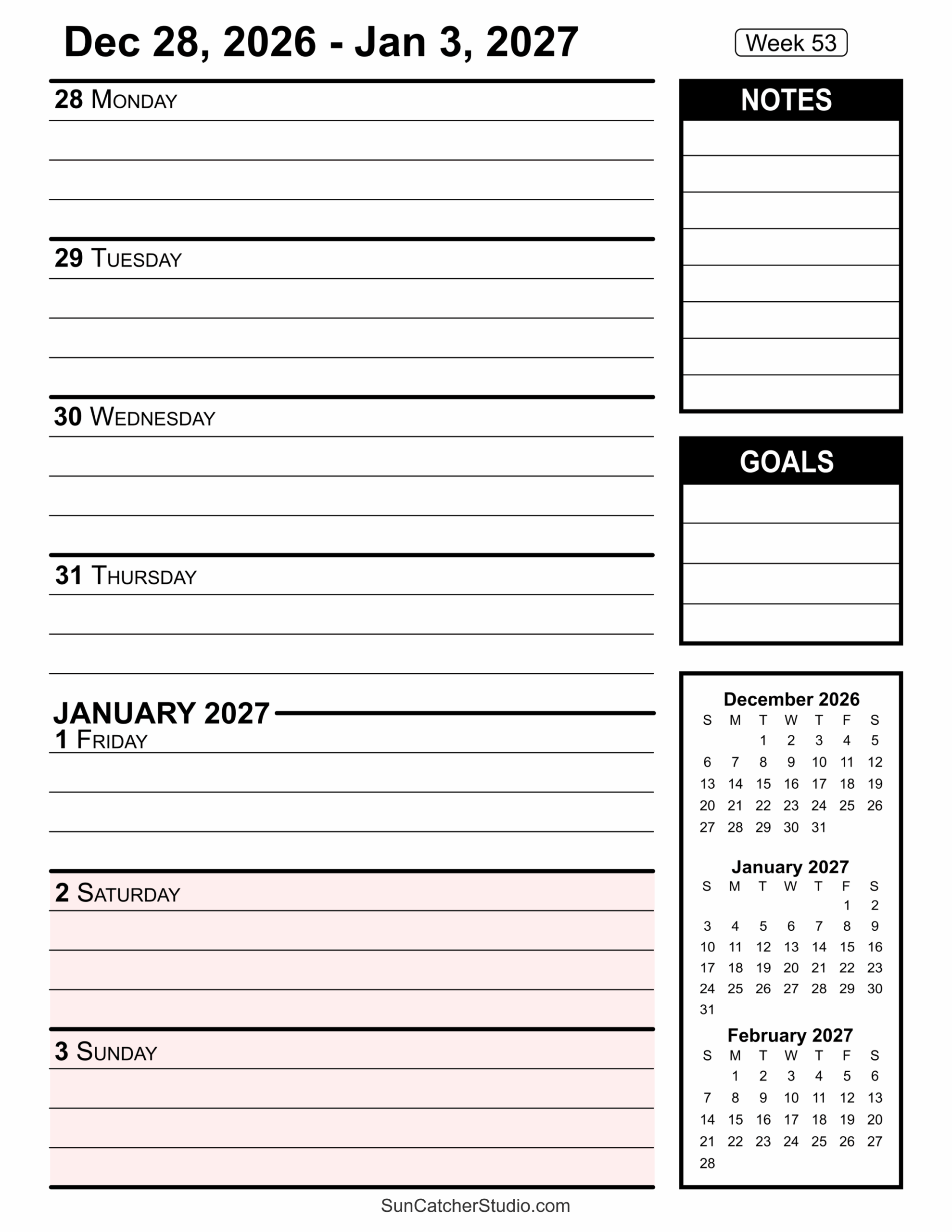 Printable Planner Pages 2026 Free