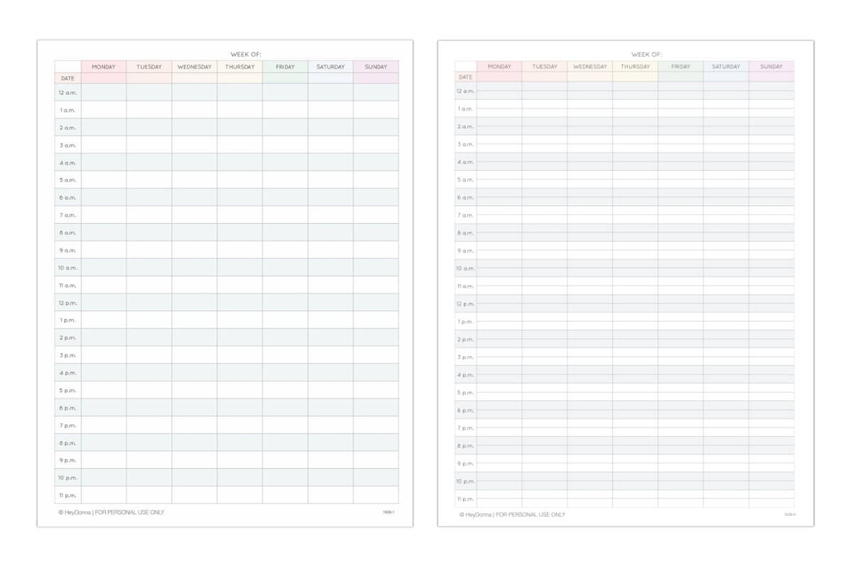 Weekly Planner Free Printable Half Size