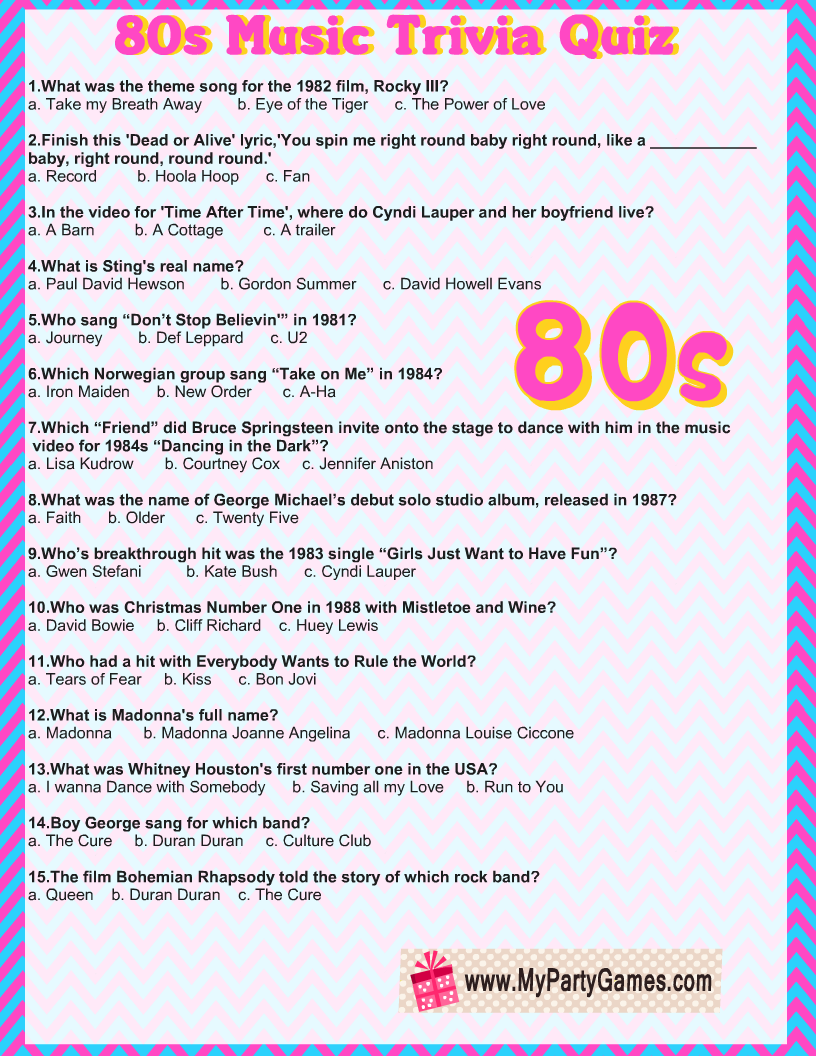 Free Printable 80s Music Trivia Quiz With Answer Key Worksheets Library Free Printable 80s Music Trivia Quiz With Answer Key Worksheets Library