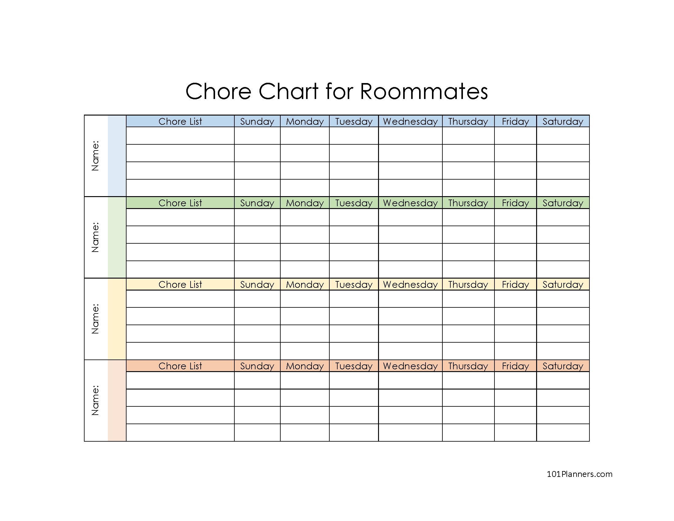 FREE Printable And Editable Roommate Chore Chart Templates