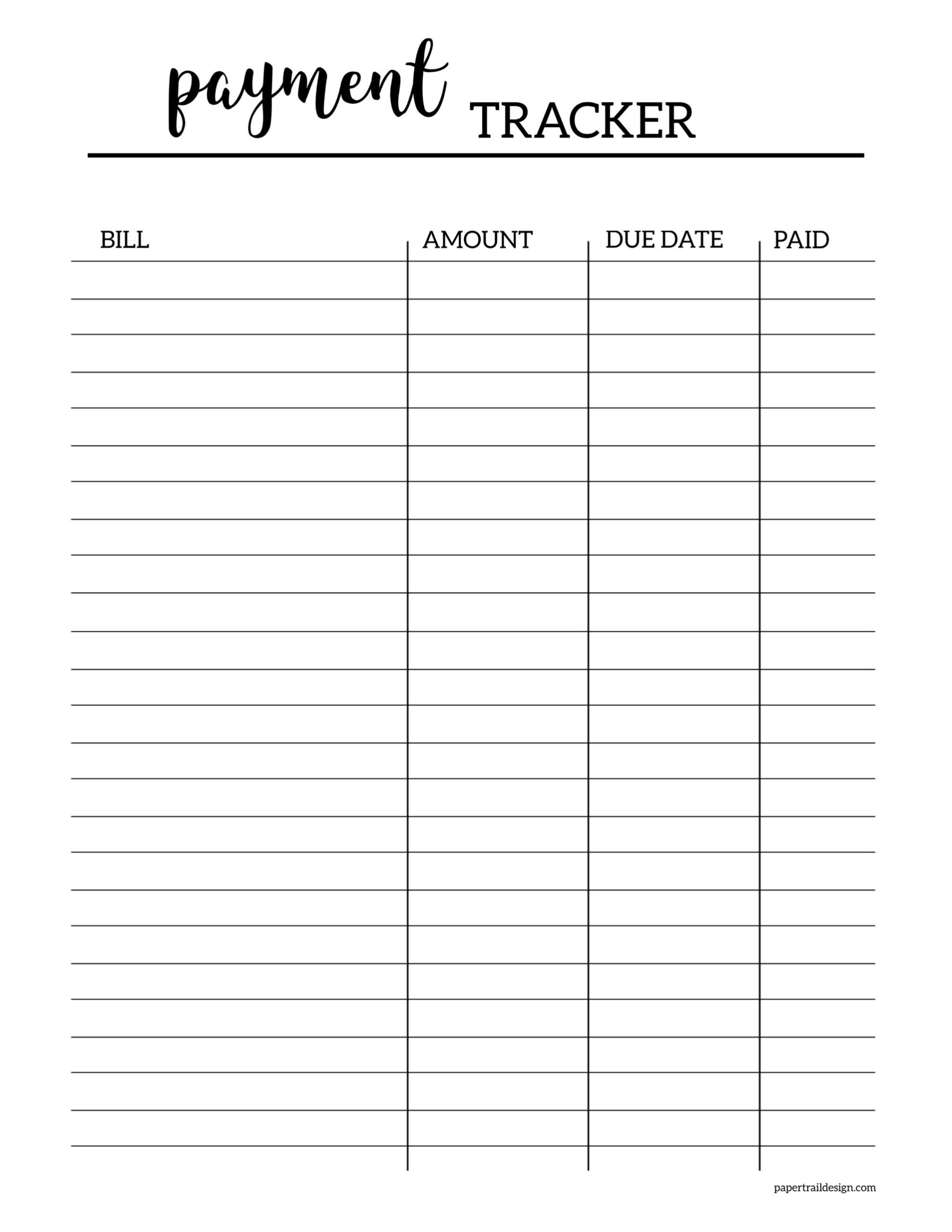 Monthly Free Printable Editable Bill Chart
