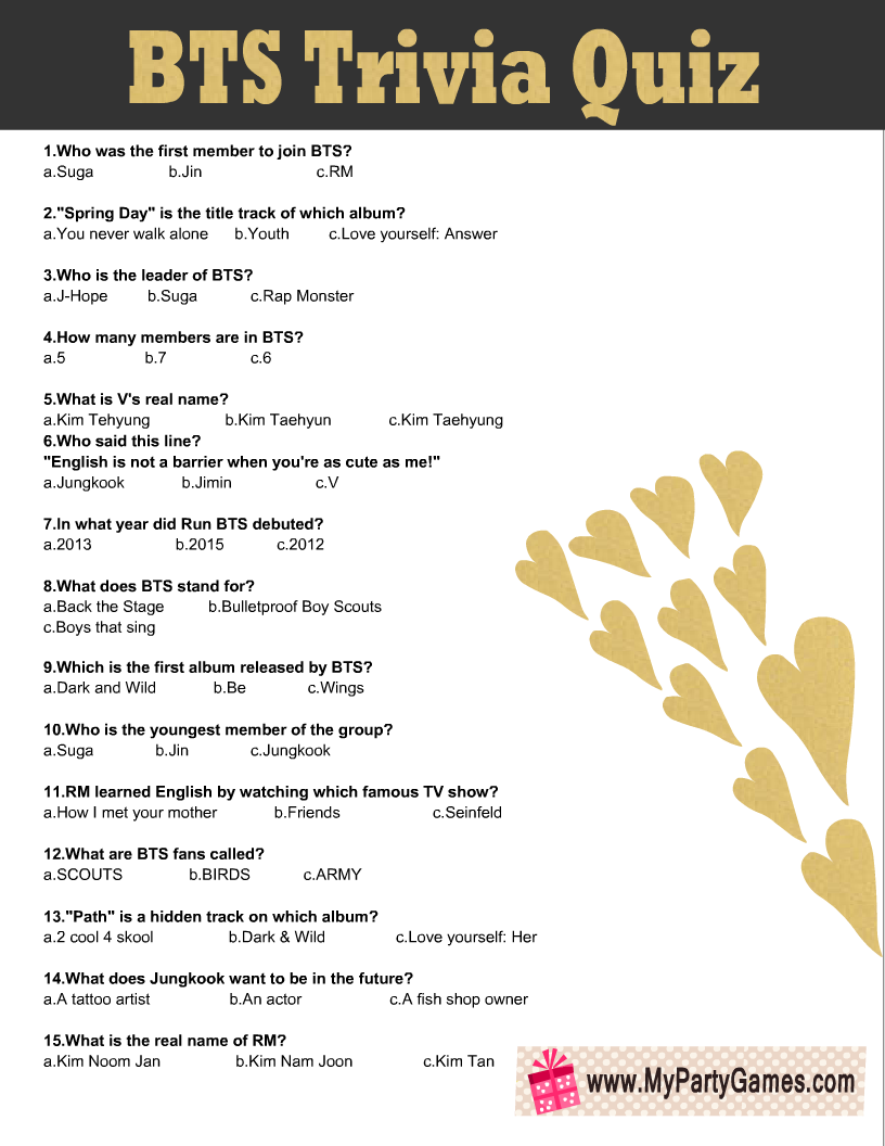 Free Printable BTS Trivia Quiz With Answer Key Free Printable BTS Trivia Quiz With Answer Key