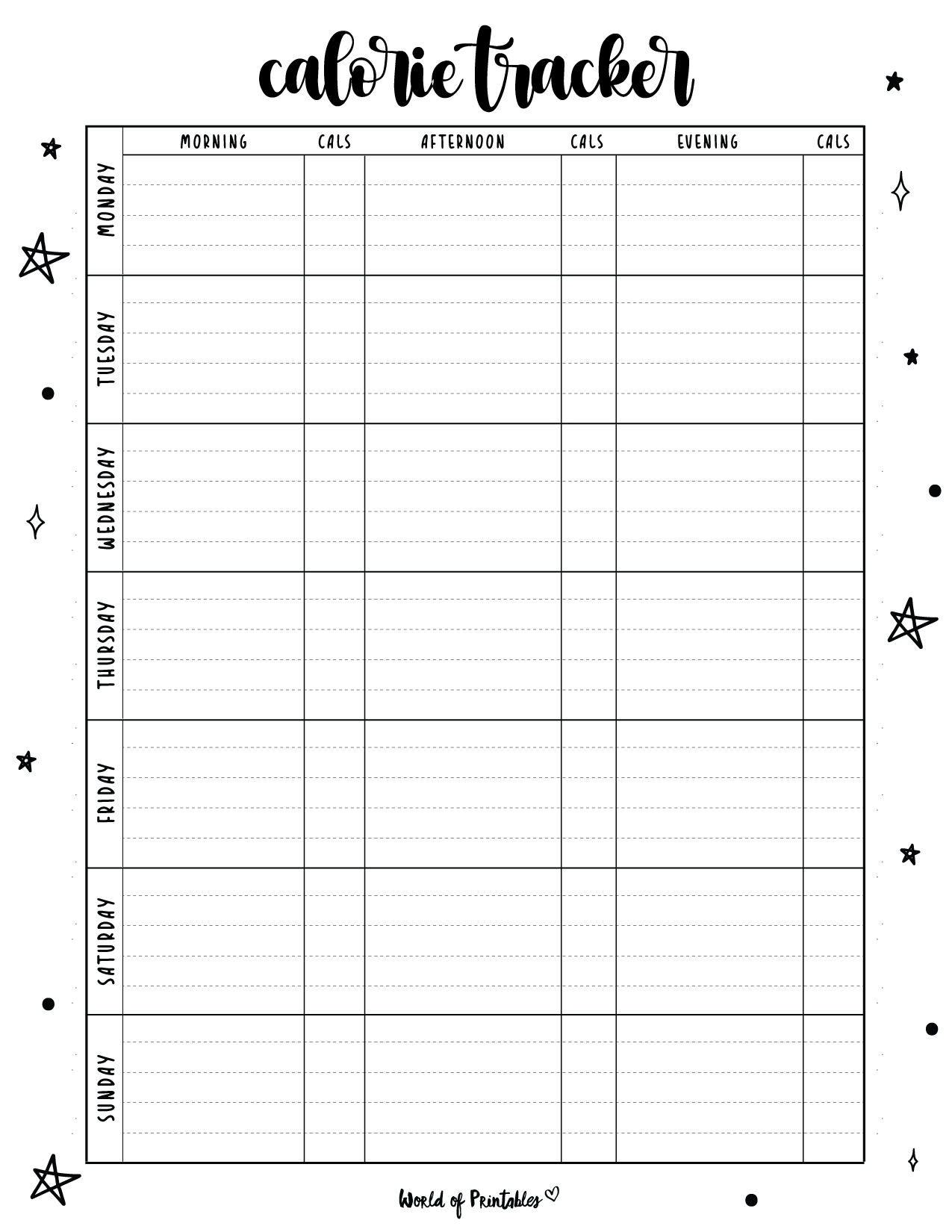 Printable Chart For Counting Calories