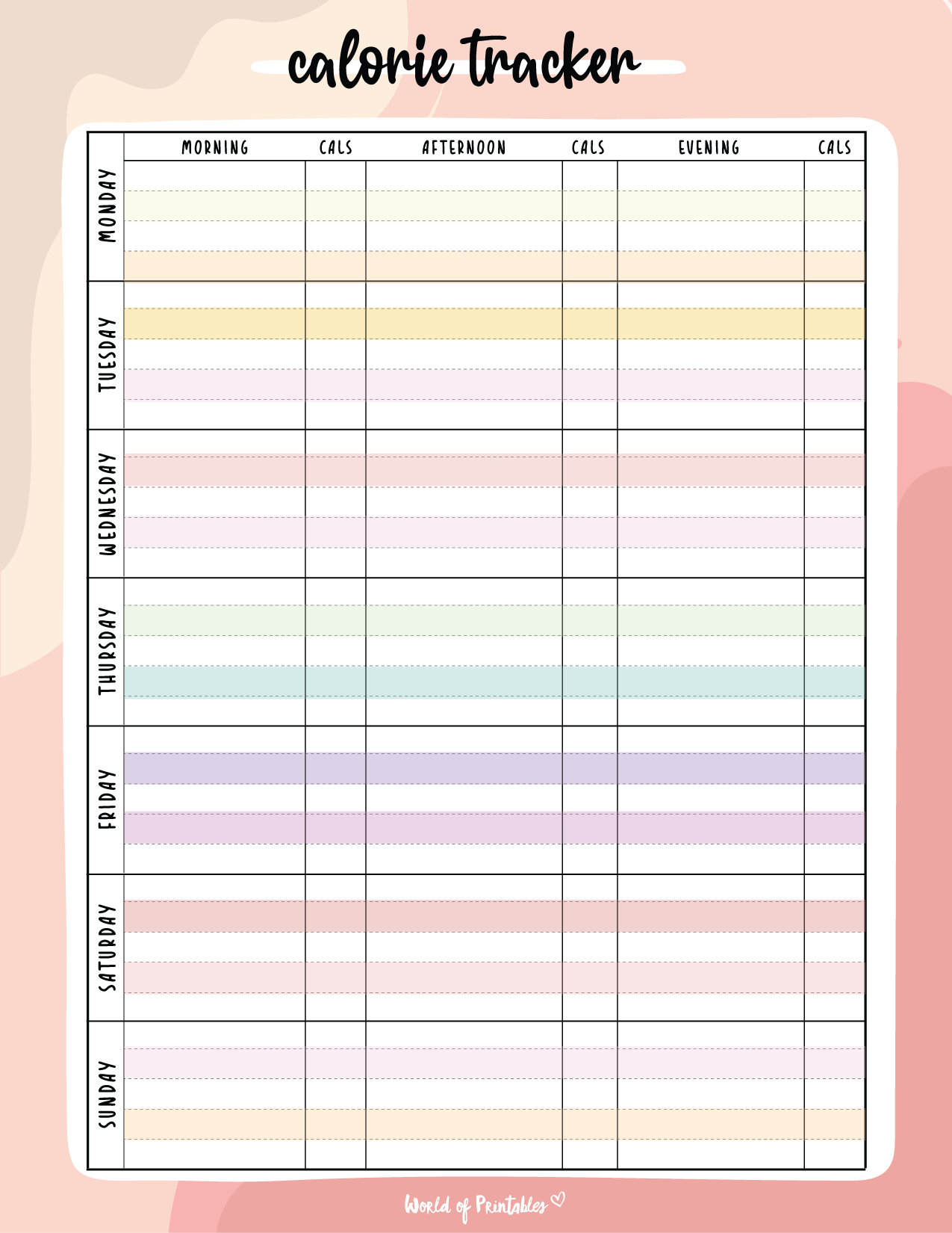 Calorie Counter Log Sheet Printable