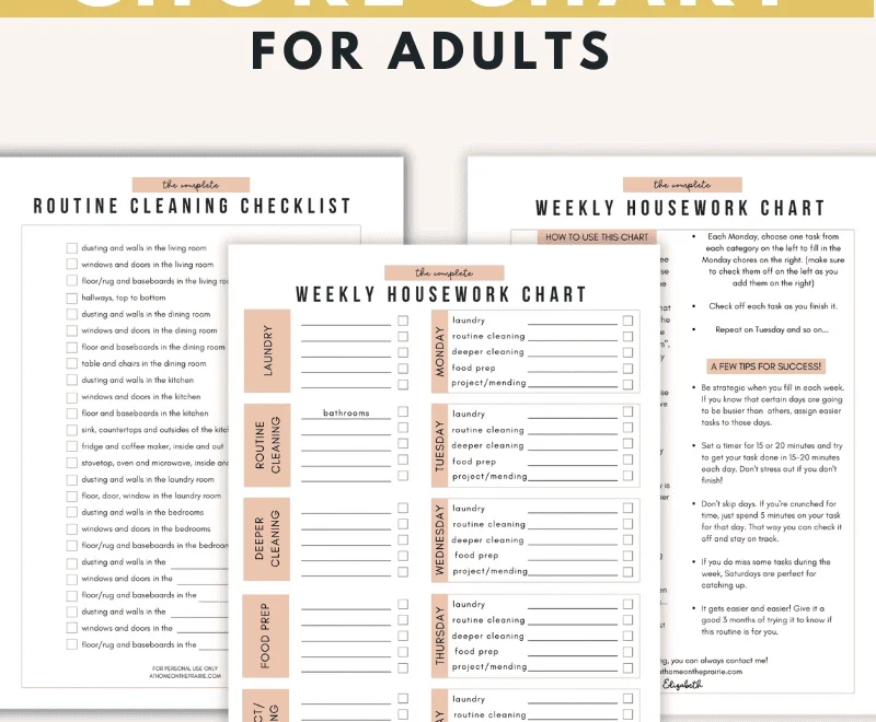 Free Printable Chore Chart For Adults And Cleaning Checklist