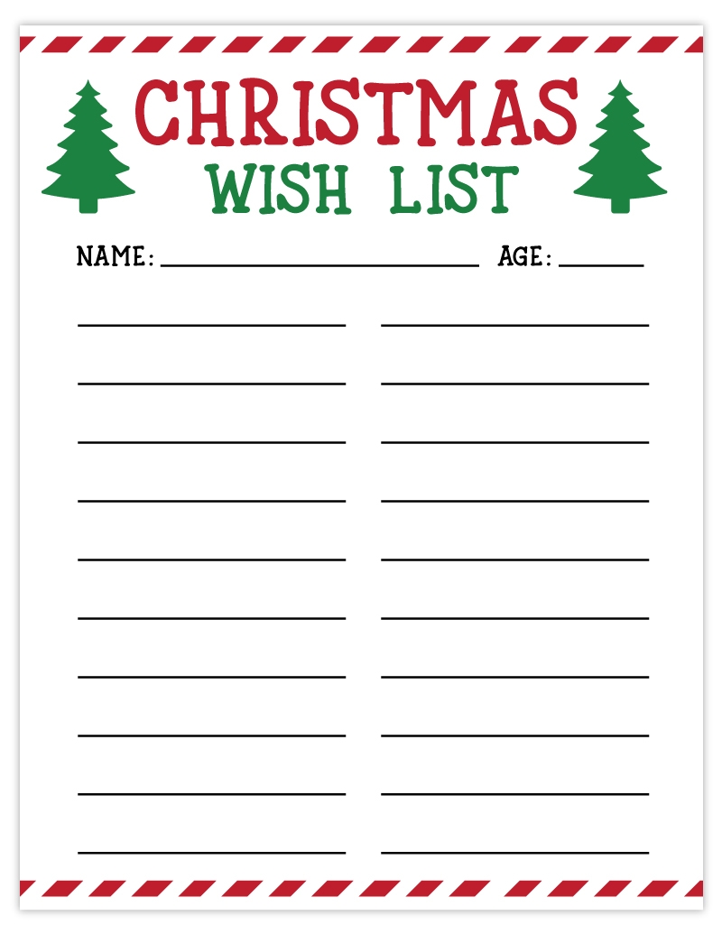 Christmas Wish Lists For Kids Printable
