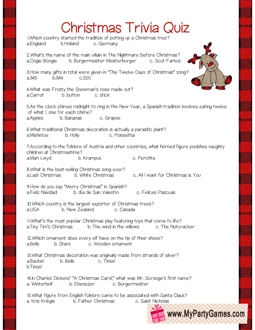 Free Printable Christmas Trivia Quiz Free Printable Christmas Trivia Quiz