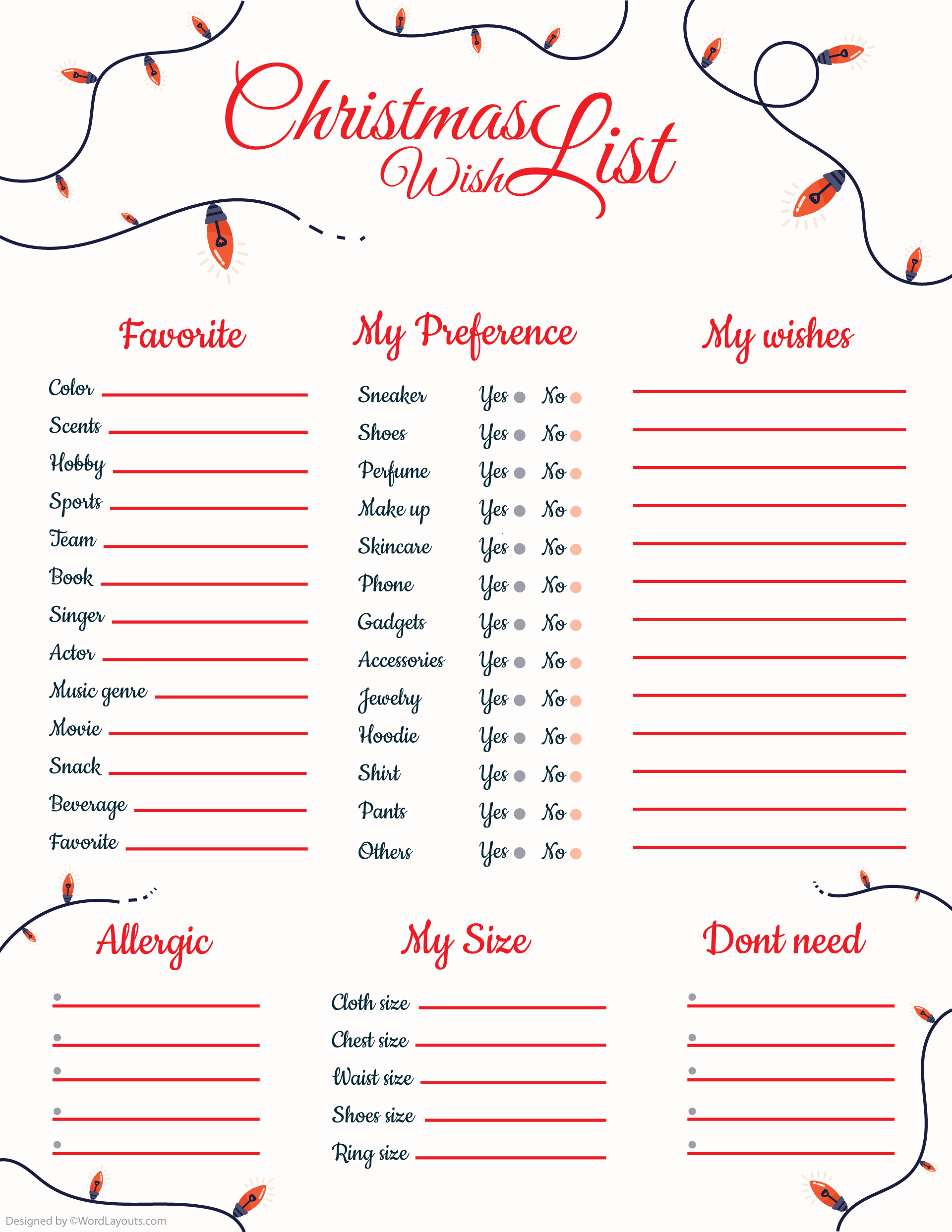 Printable Adult Christmas Wish List