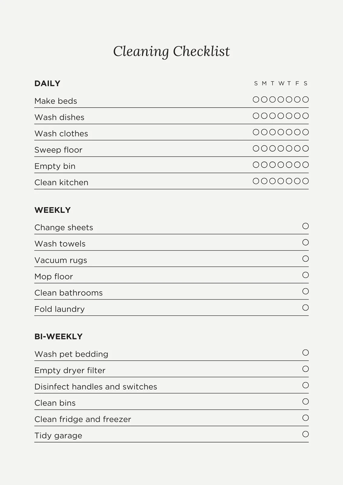Free Printable Cleaning Checklist Templates Canva