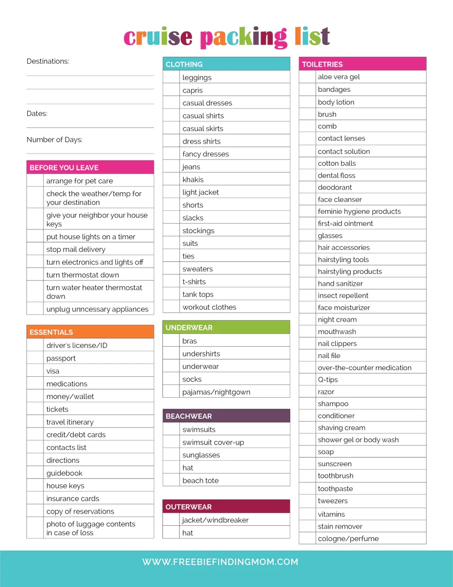 Free Printable Cruise Packing List 2 Pages Freebie Finding Mom