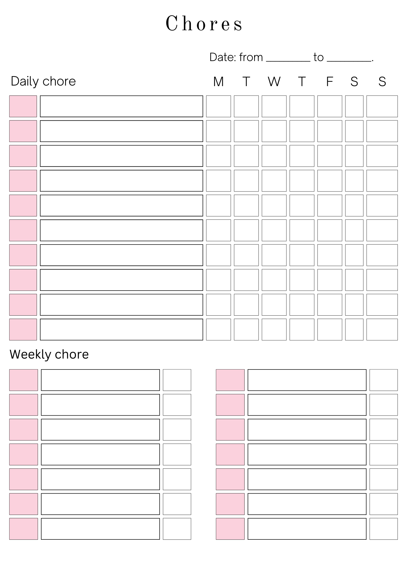 Daily Planner Meals Chores Printable