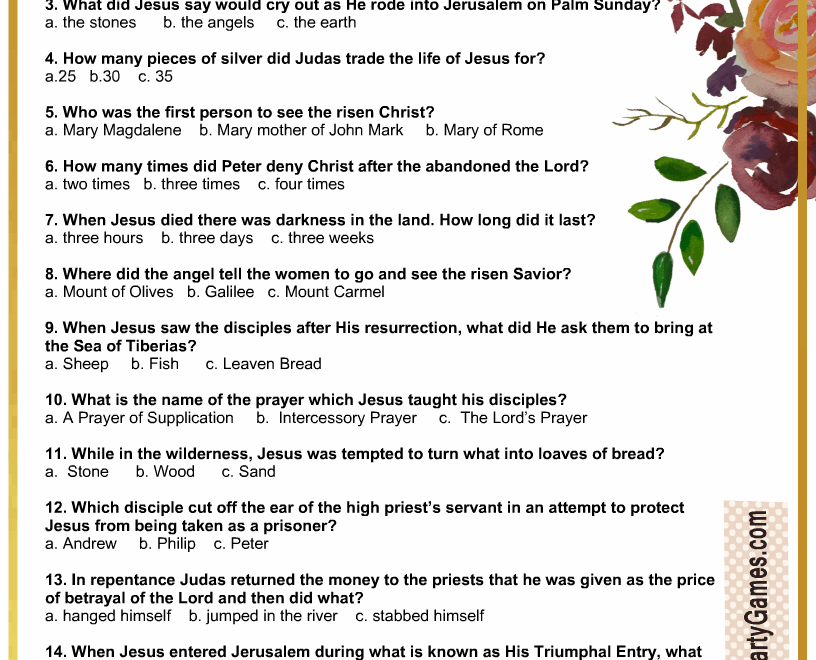 Free Printable Easter Bible Trivia Quiz With Answer Key
