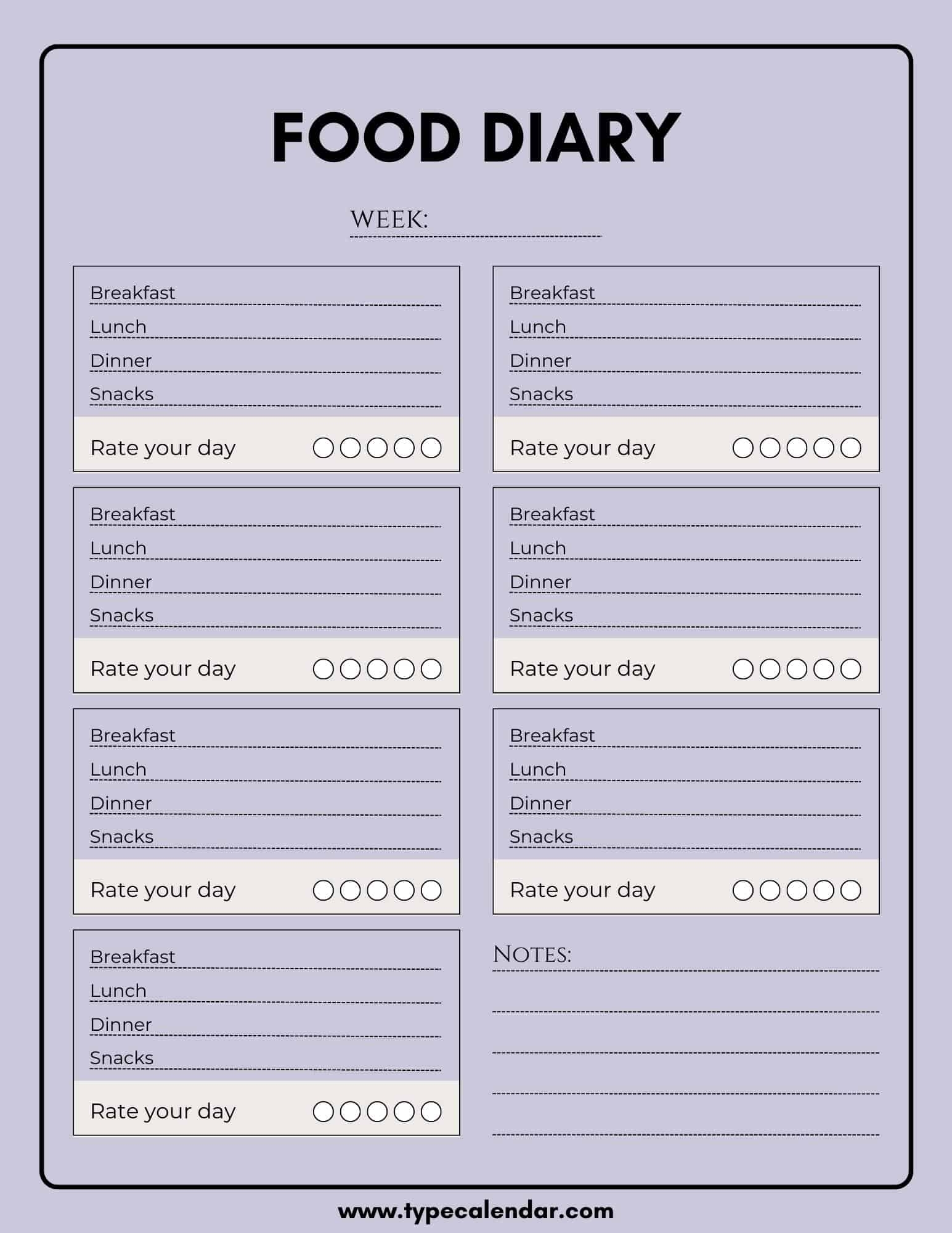 Free Printable Food Diary Sheets