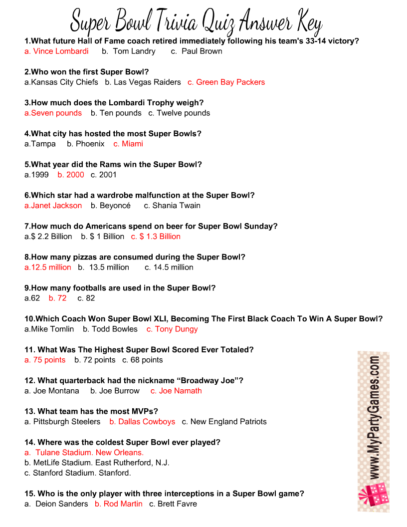 Free Super Bowl Trivia Games Printable