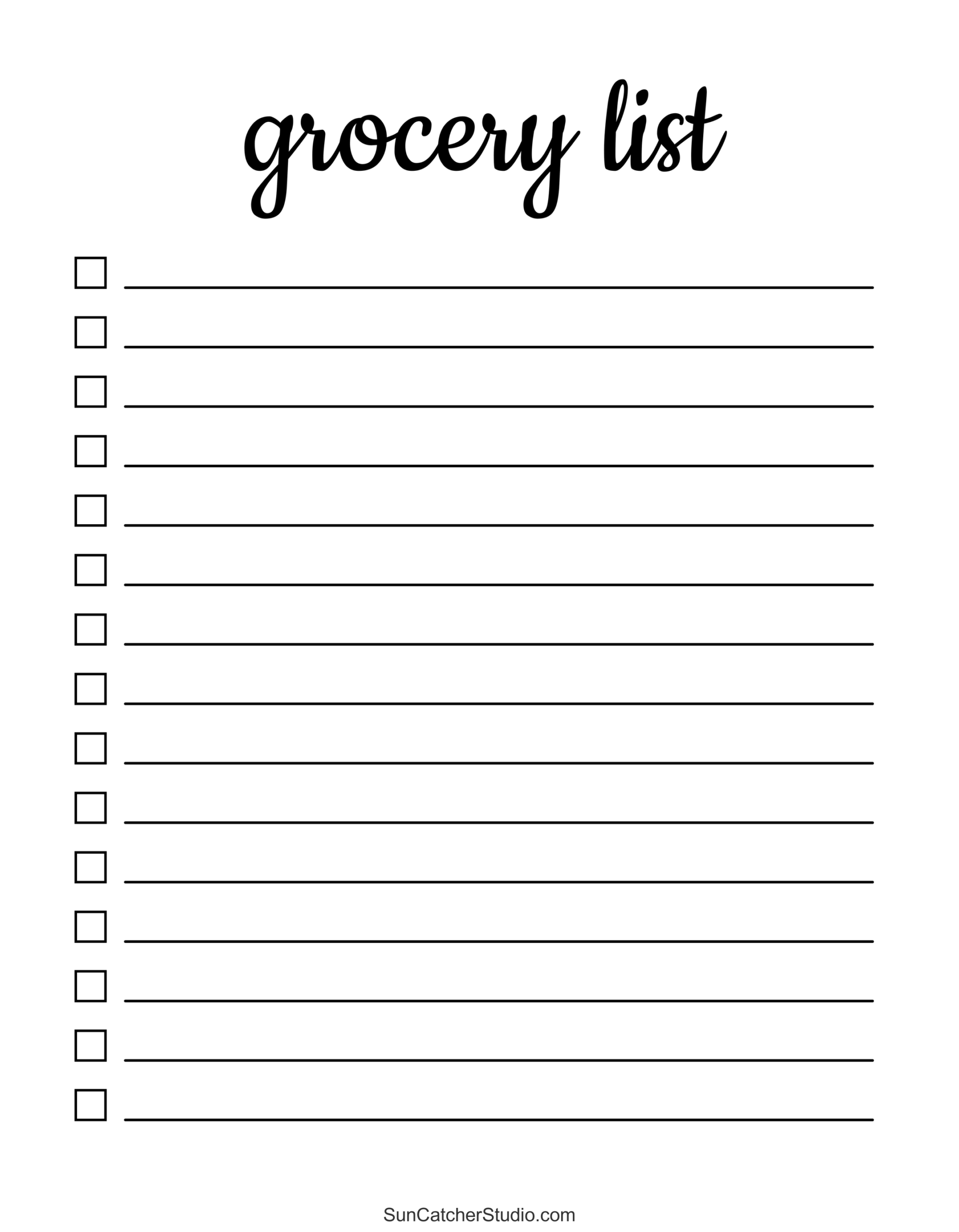 Online Printable Grocery List