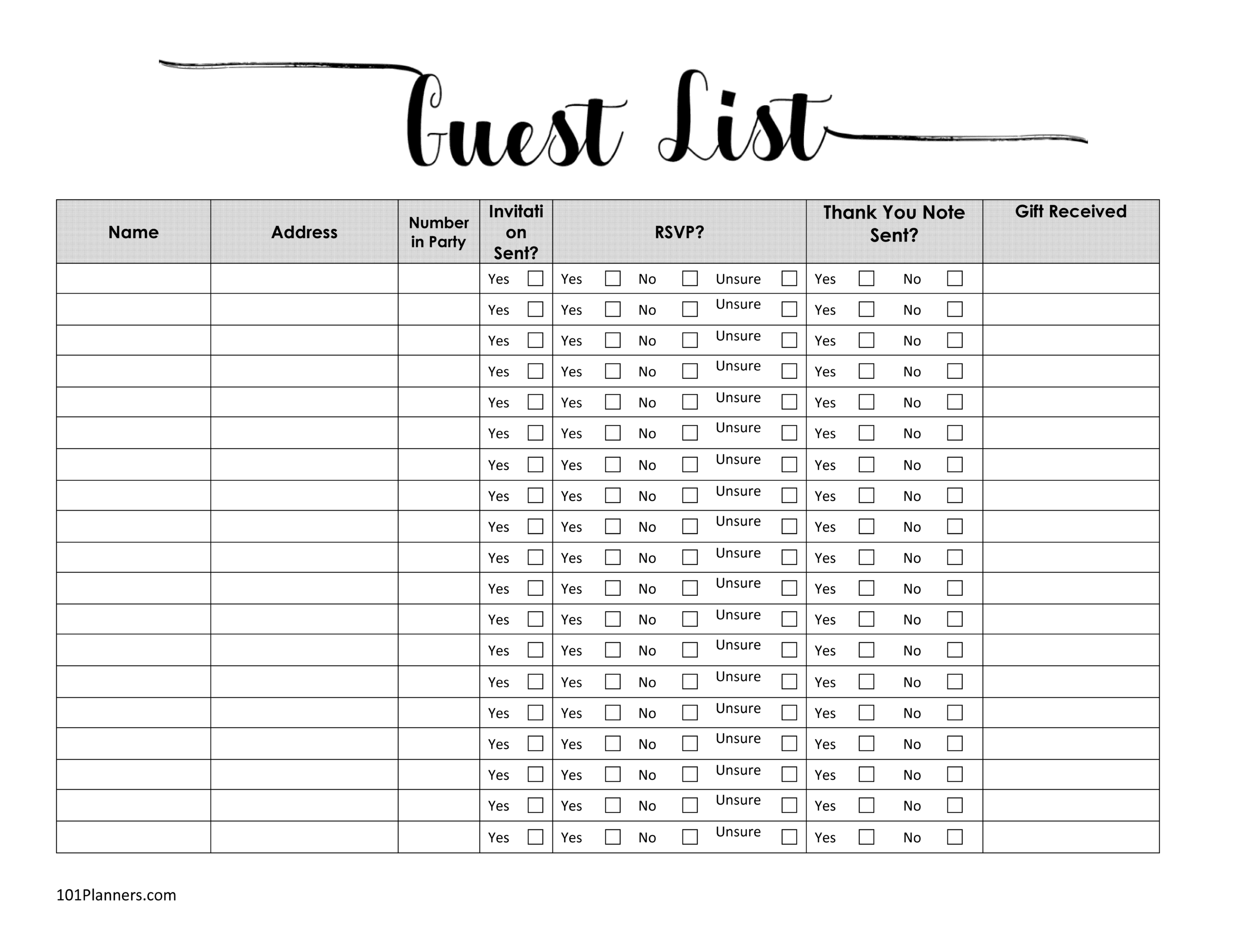 FREE Printable Guest List Template Customize Online FREE Printable Guest List Template Customize Online