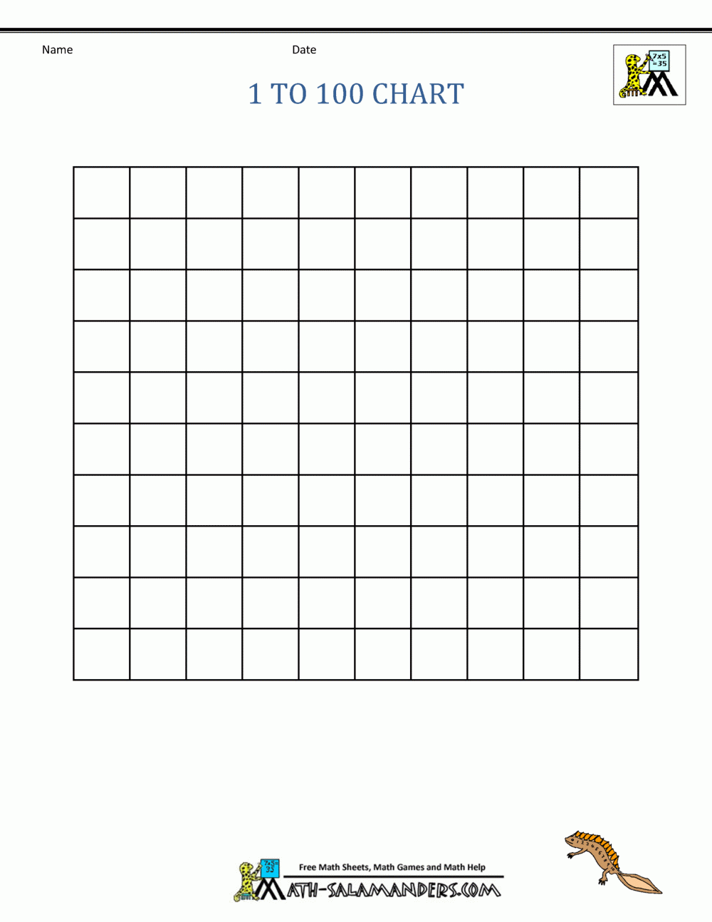 Free Printable 100 Chart Blank