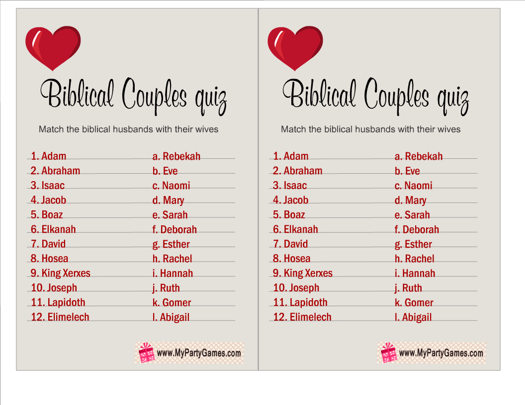 Free Printable Match The Biblical Couple Game