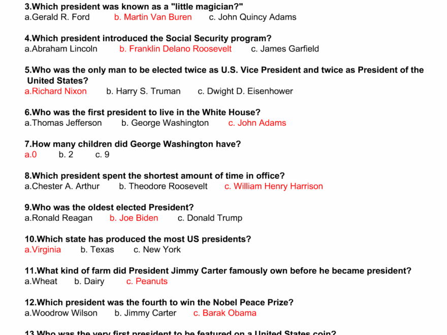 Free Printable Presidents Day Trivia Quiz With Answer Key