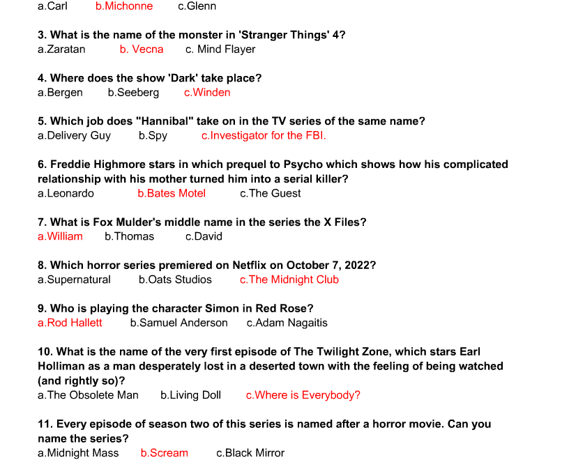 Free Printable Scary TV Show Trivia Quiz For Halloween