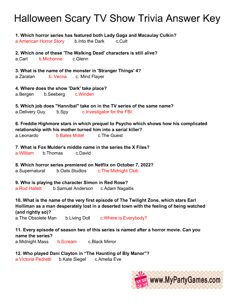Free Printable Scary TV Show Trivia Quiz For Halloween Free Printable Scary TV Show Trivia Quiz For Halloween