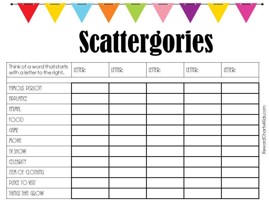 Kids Scattergories List Printable Kids Scattergories List Printable
