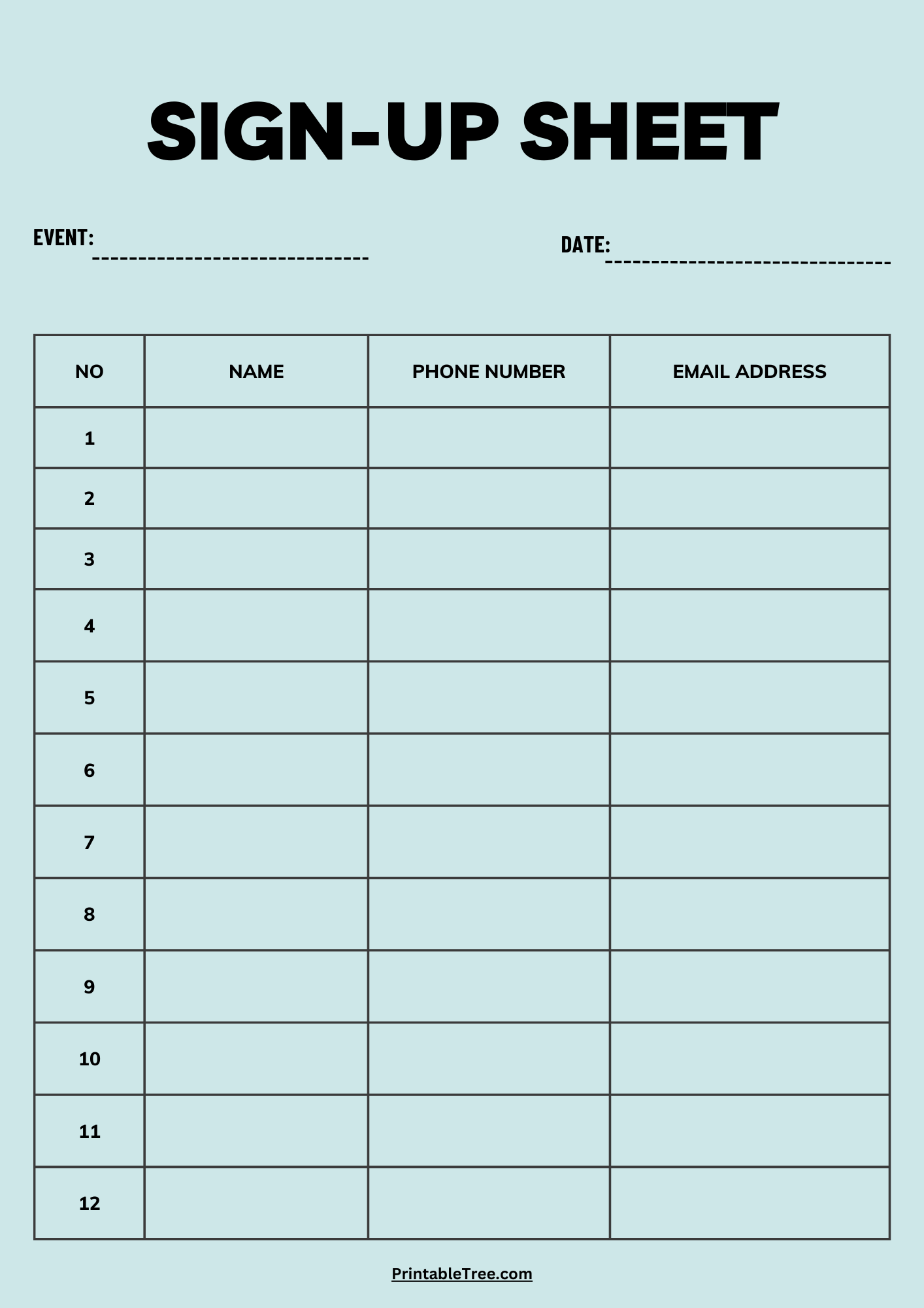 Free Printable Sign Up Sheet Free Printable Sign Up Sheet