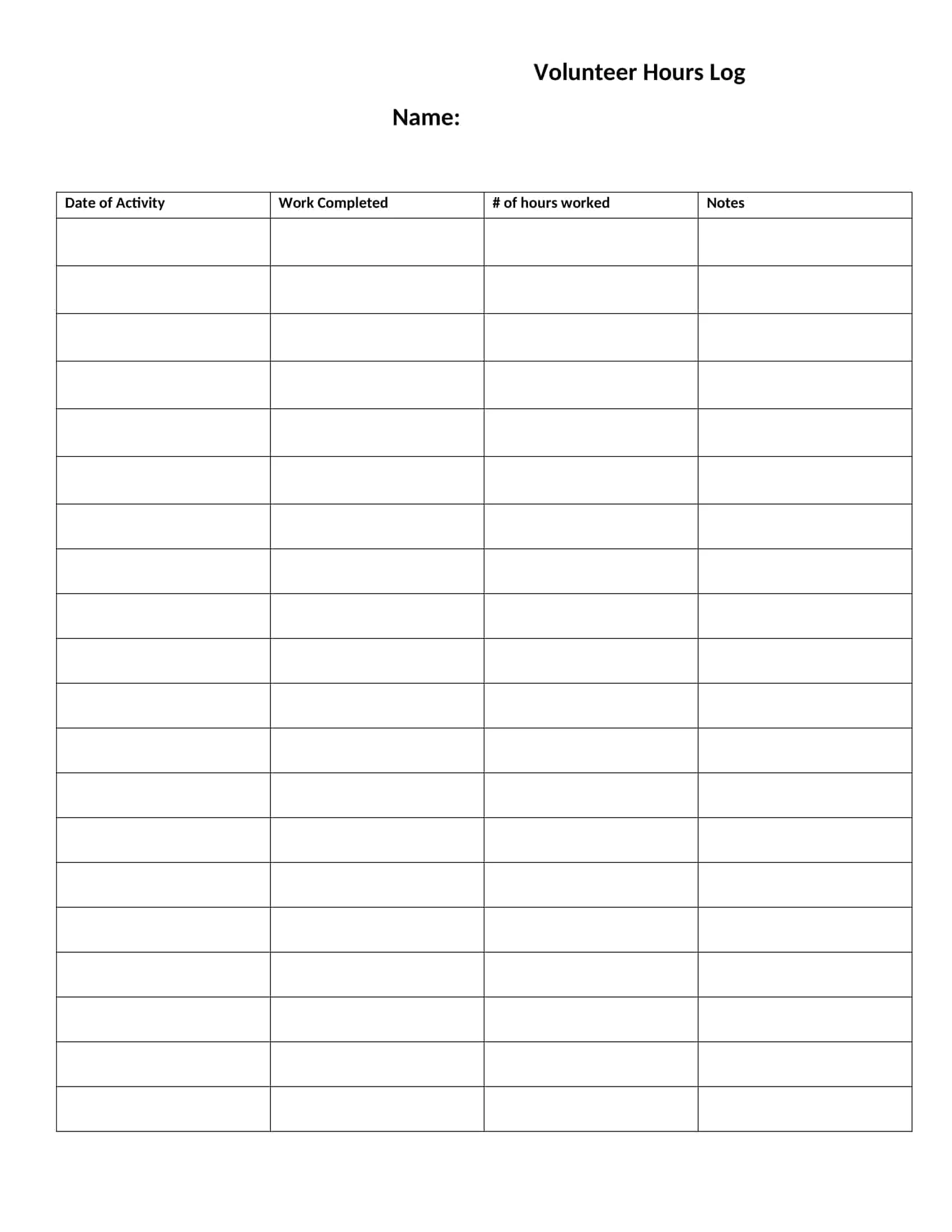 Community Service Sheet Printable