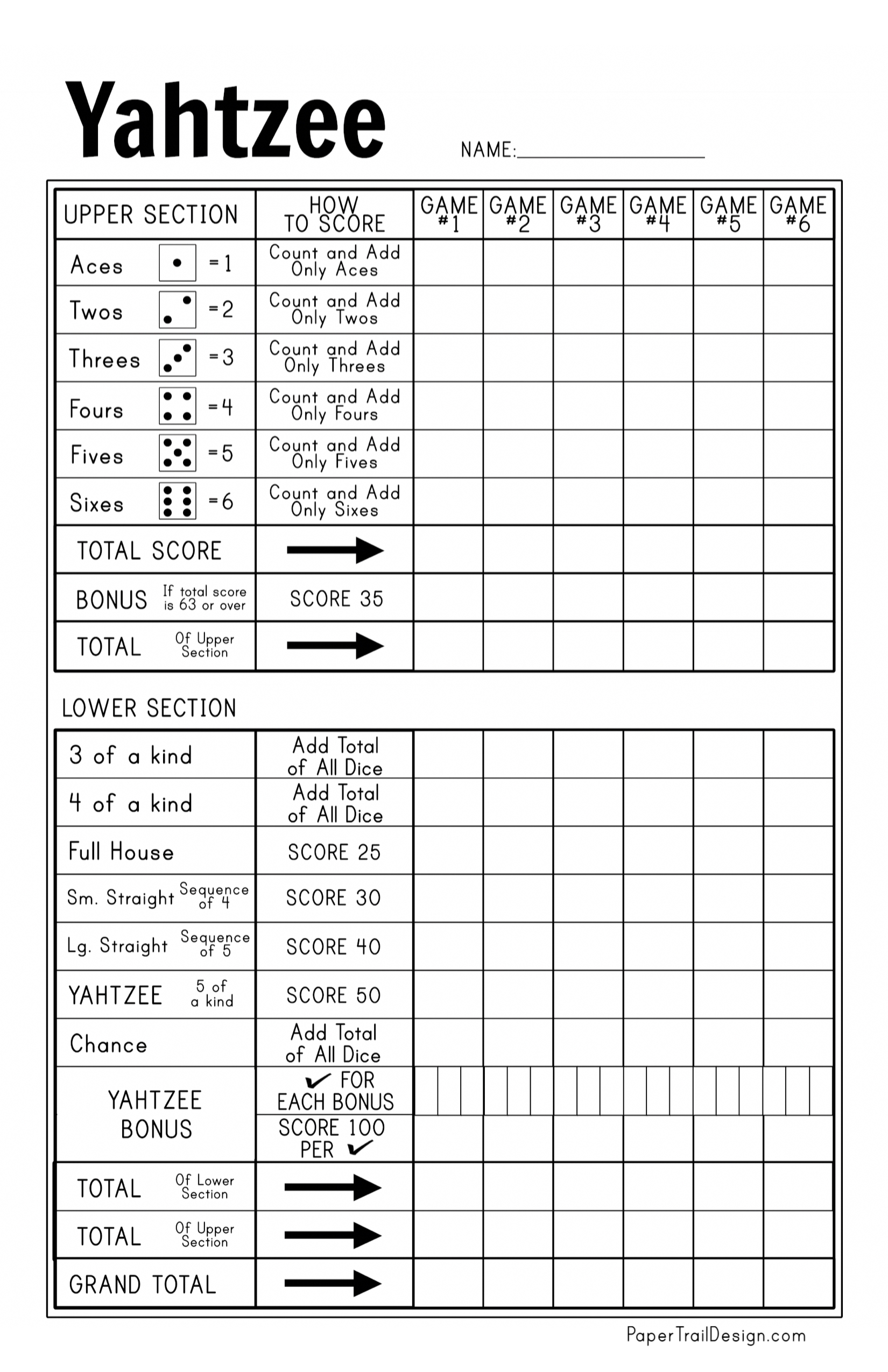 Free Downloadable Printable Yahtzee Score Sheets Free Downloadable Printable Yahtzee Score Sheets