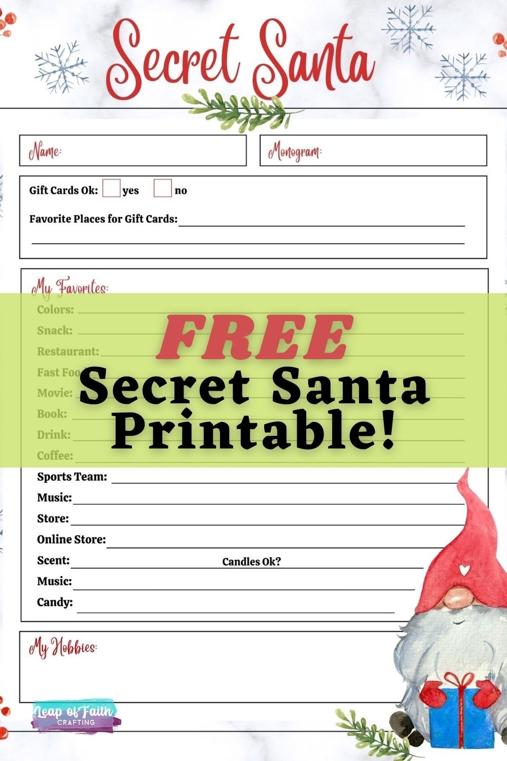 Secret Santa List Printable Free