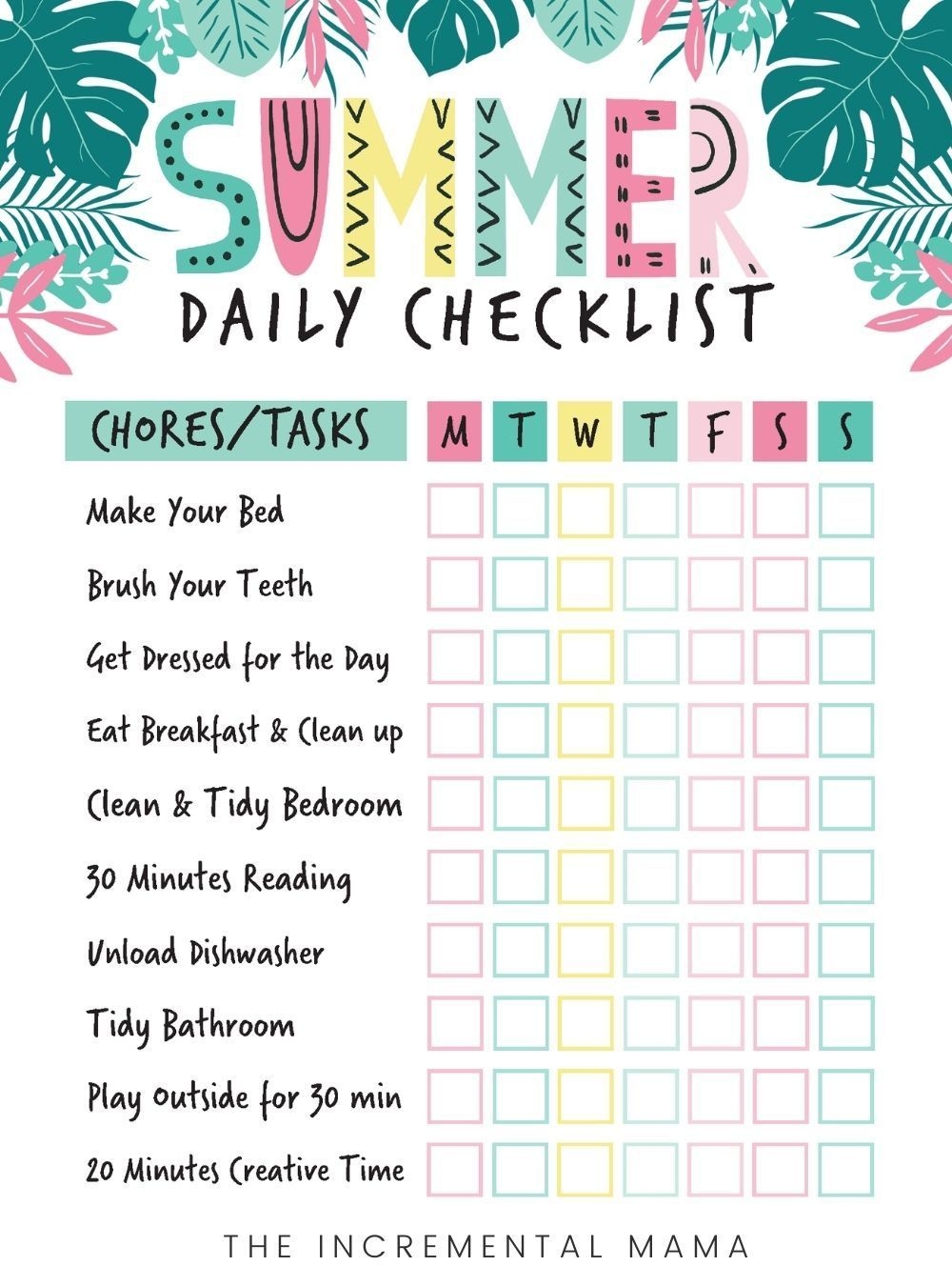 Free Printable Summer Chore Charts Free Printable Summer Chore Charts