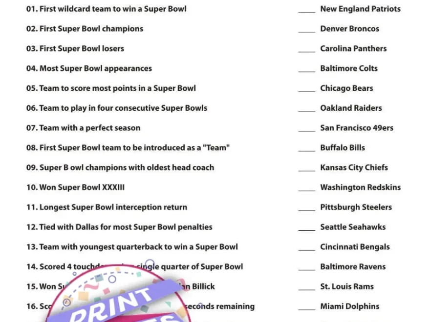 Free Super Bowl Party Game Super Bowl Trivia