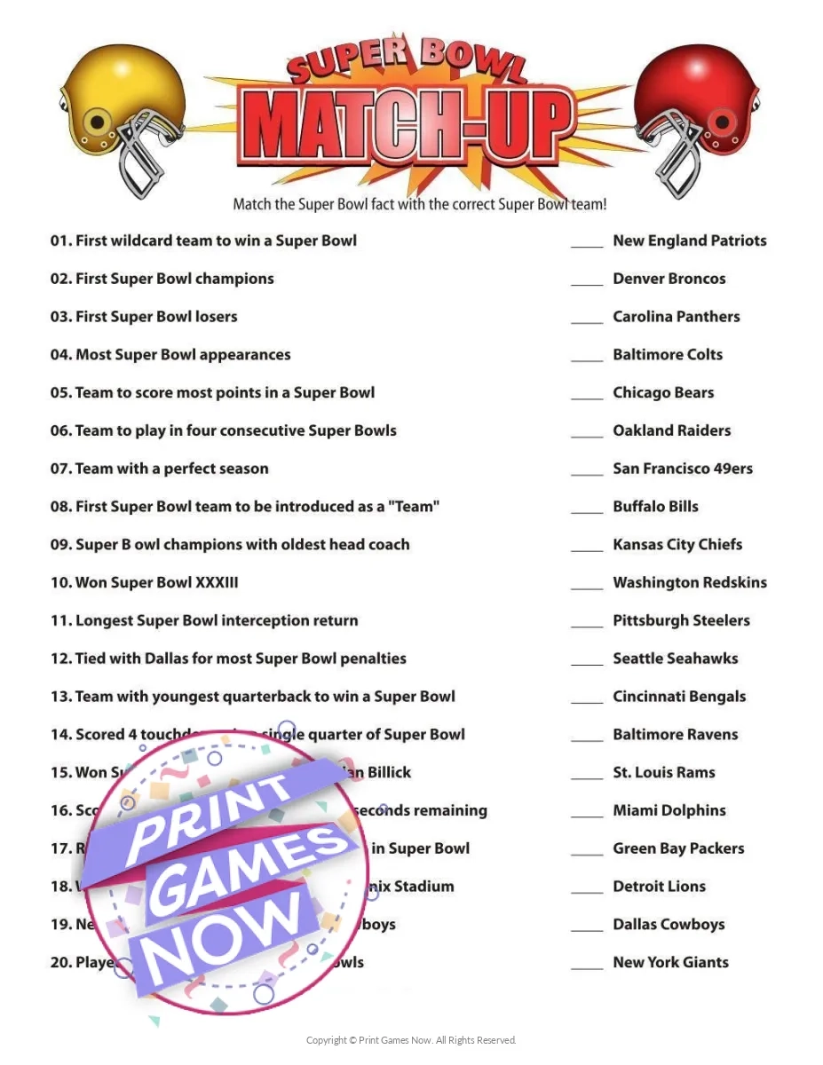 Free Super Bowl Party Game Super Bowl Trivia