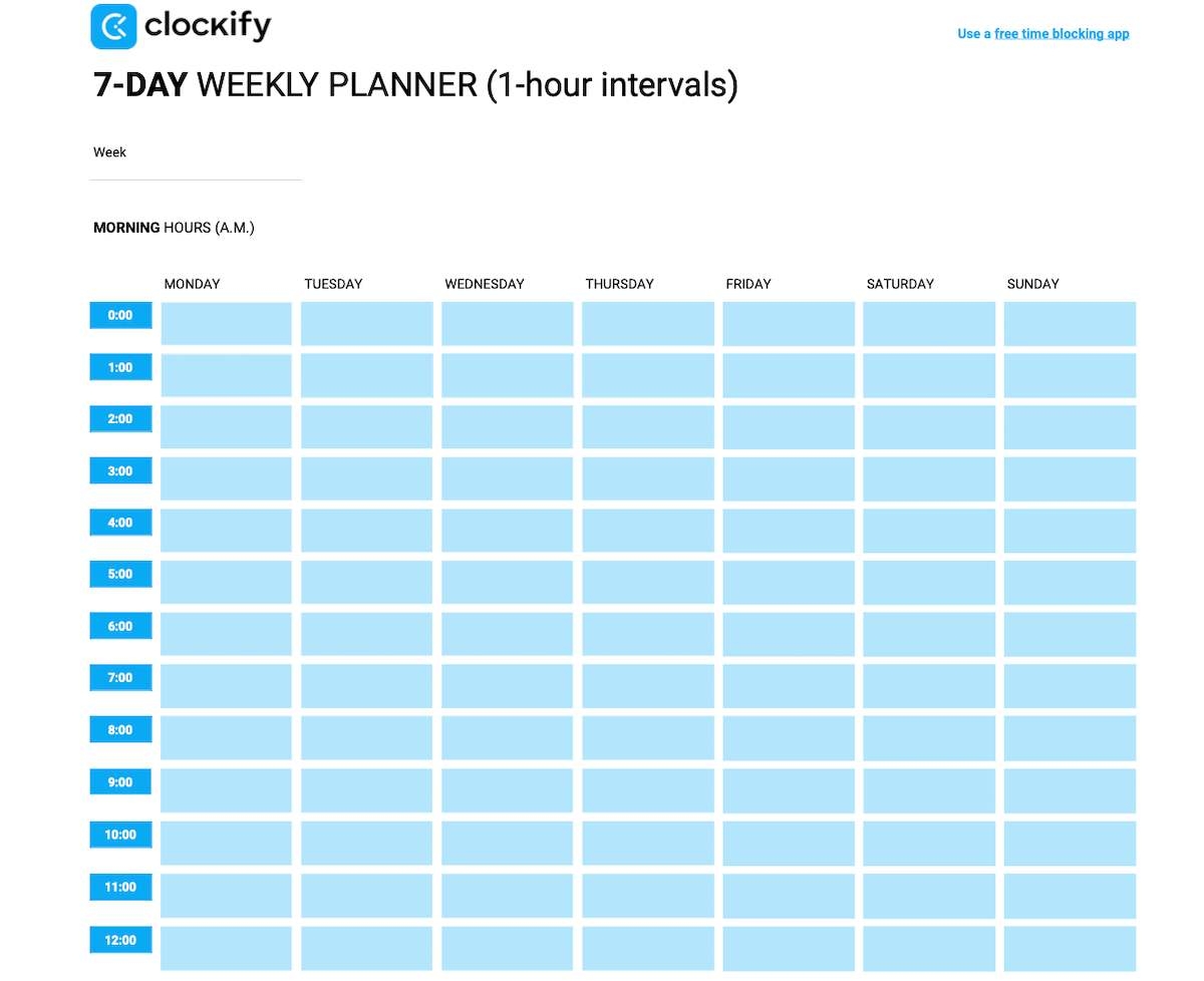 Hourly Block Schedule Template Weekly Printable Hourly Block Schedule Template Weekly Printable