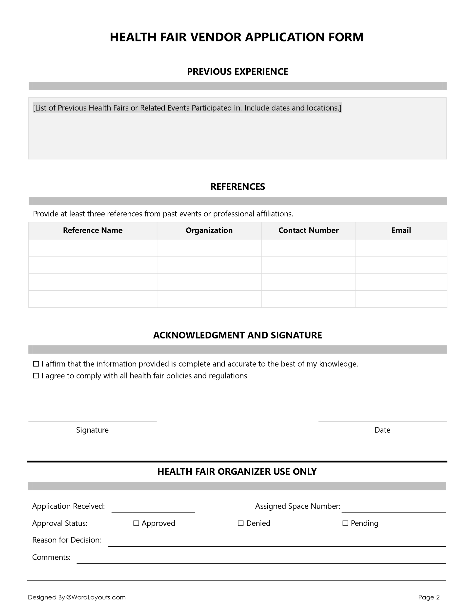 Free Vendor Application Form Templates Downloadable WordLayouts