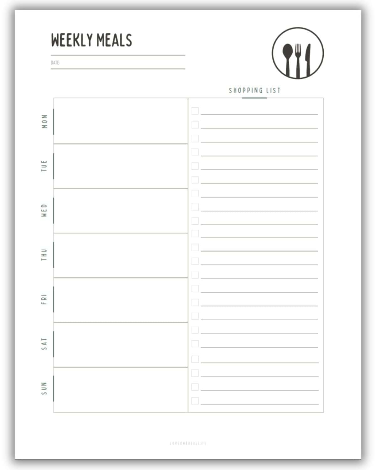 Printable Blank Menu Planner Printable Blank Menu Planner
