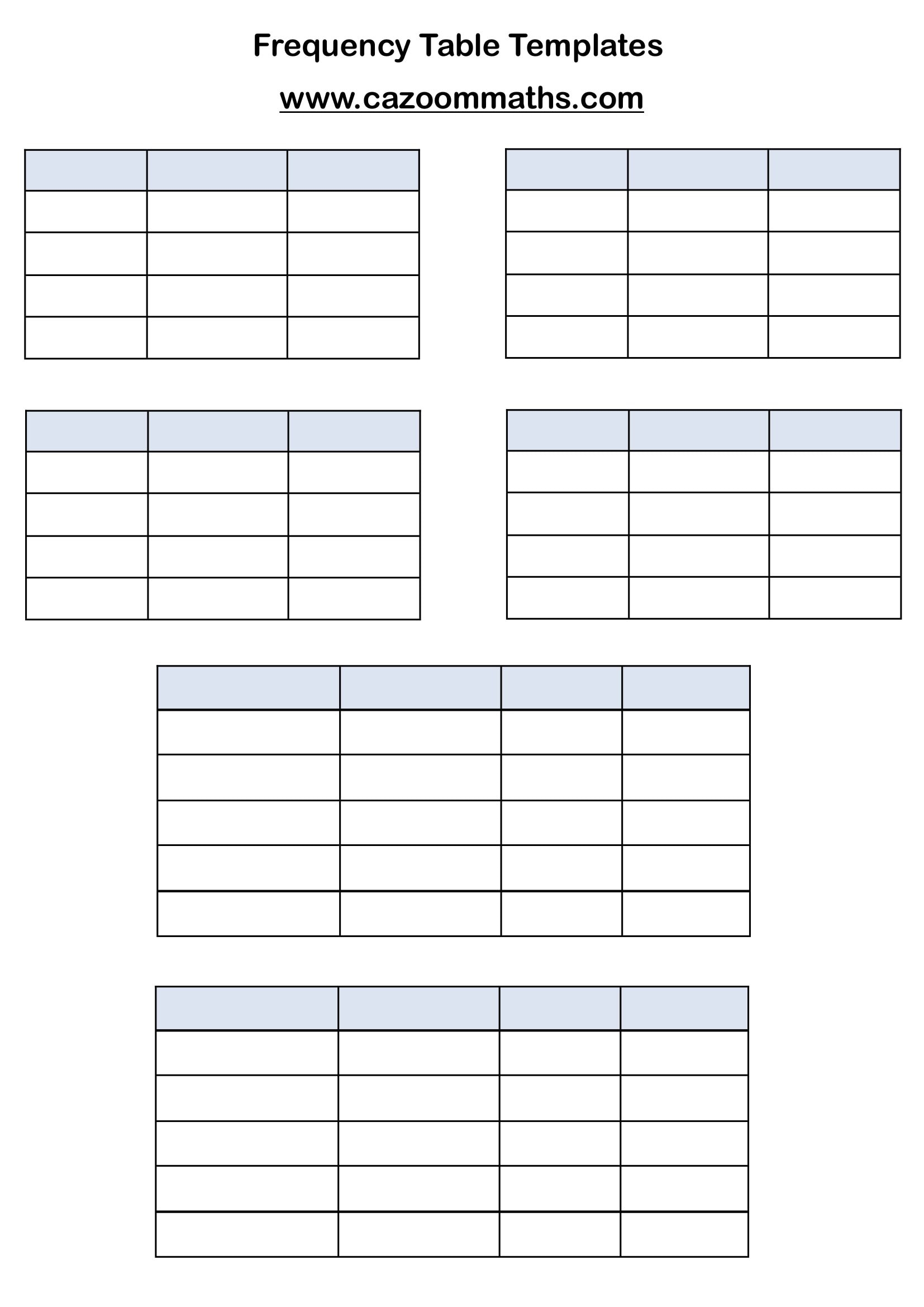 Frequency Table Templates Frequency Table Templates