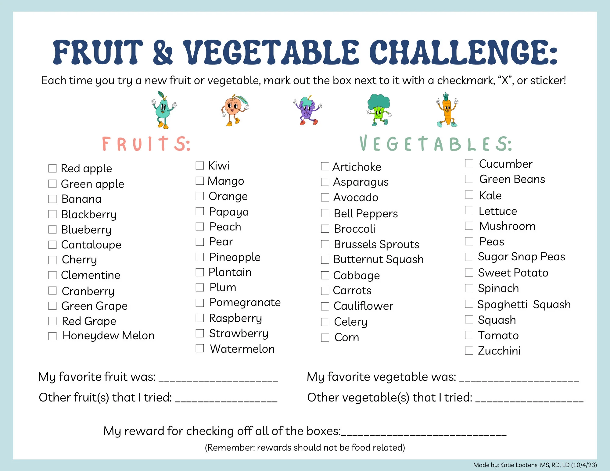 Picky Eating Food List Printable