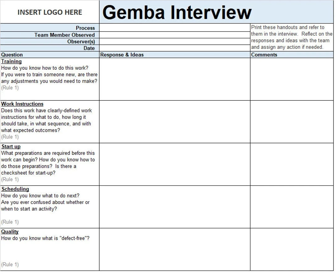 Gemba Interview Sheet Printable