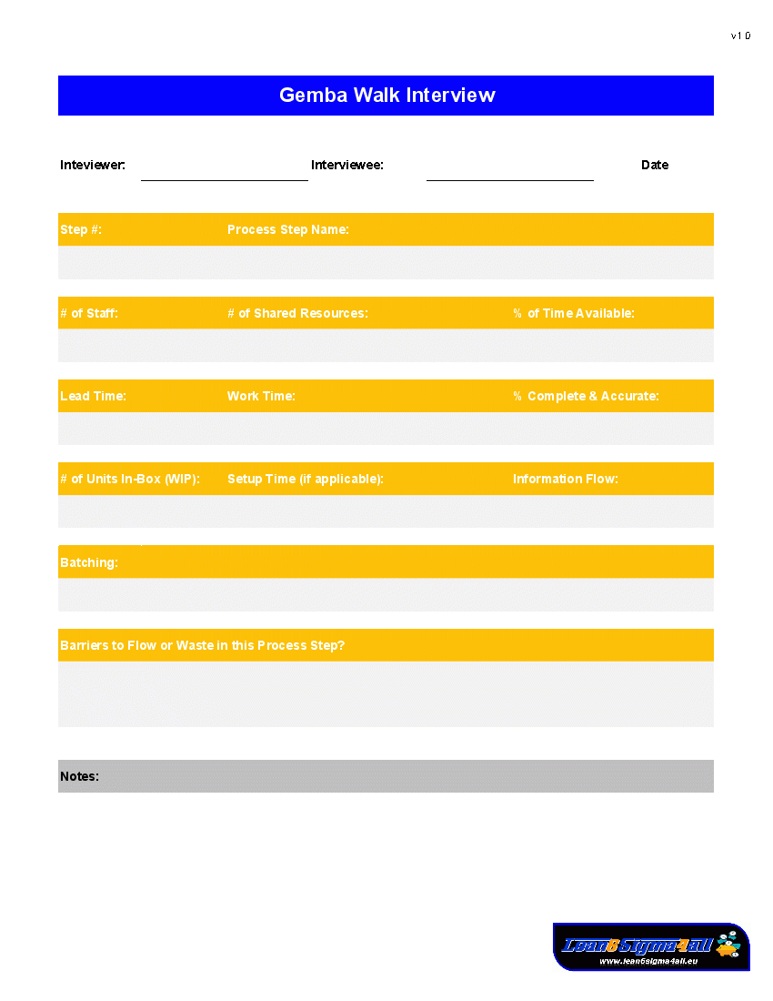 Gemba Walk Interview Sheet Template Excel XLS
