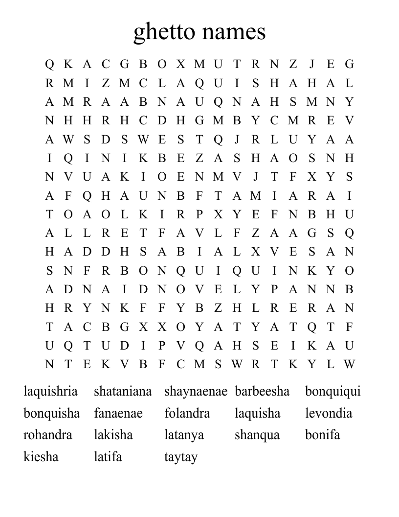 Ghetto Names Word Search WordMint Ghetto Names Word Search WordMint