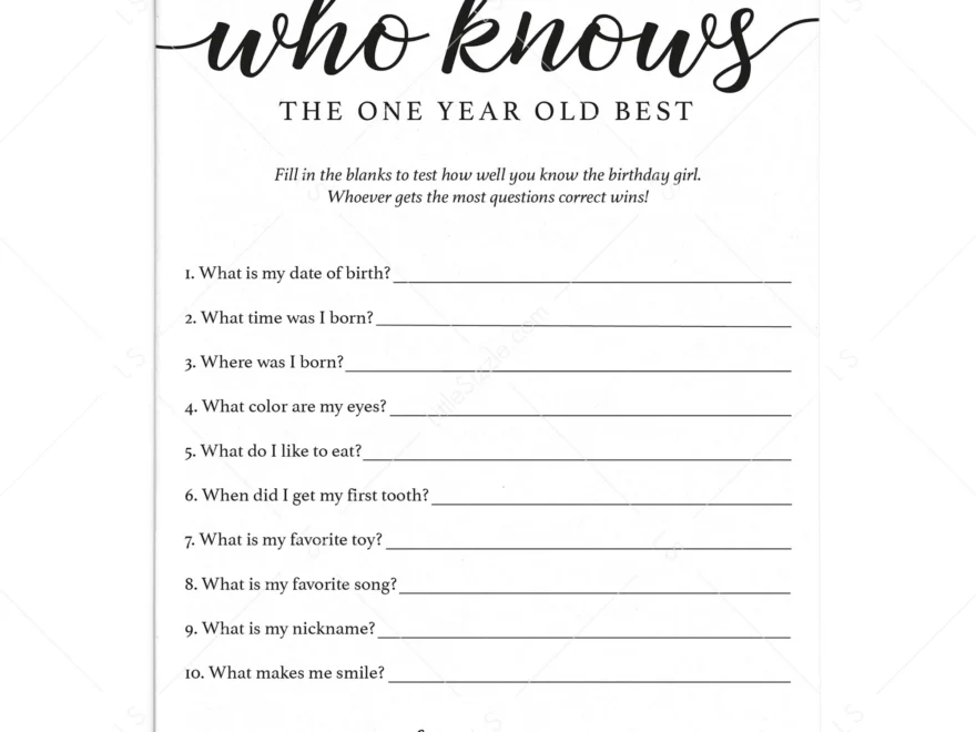 Girl First Birthday Trivia Who Knows The One Year Old Best Printable LittleSizzle