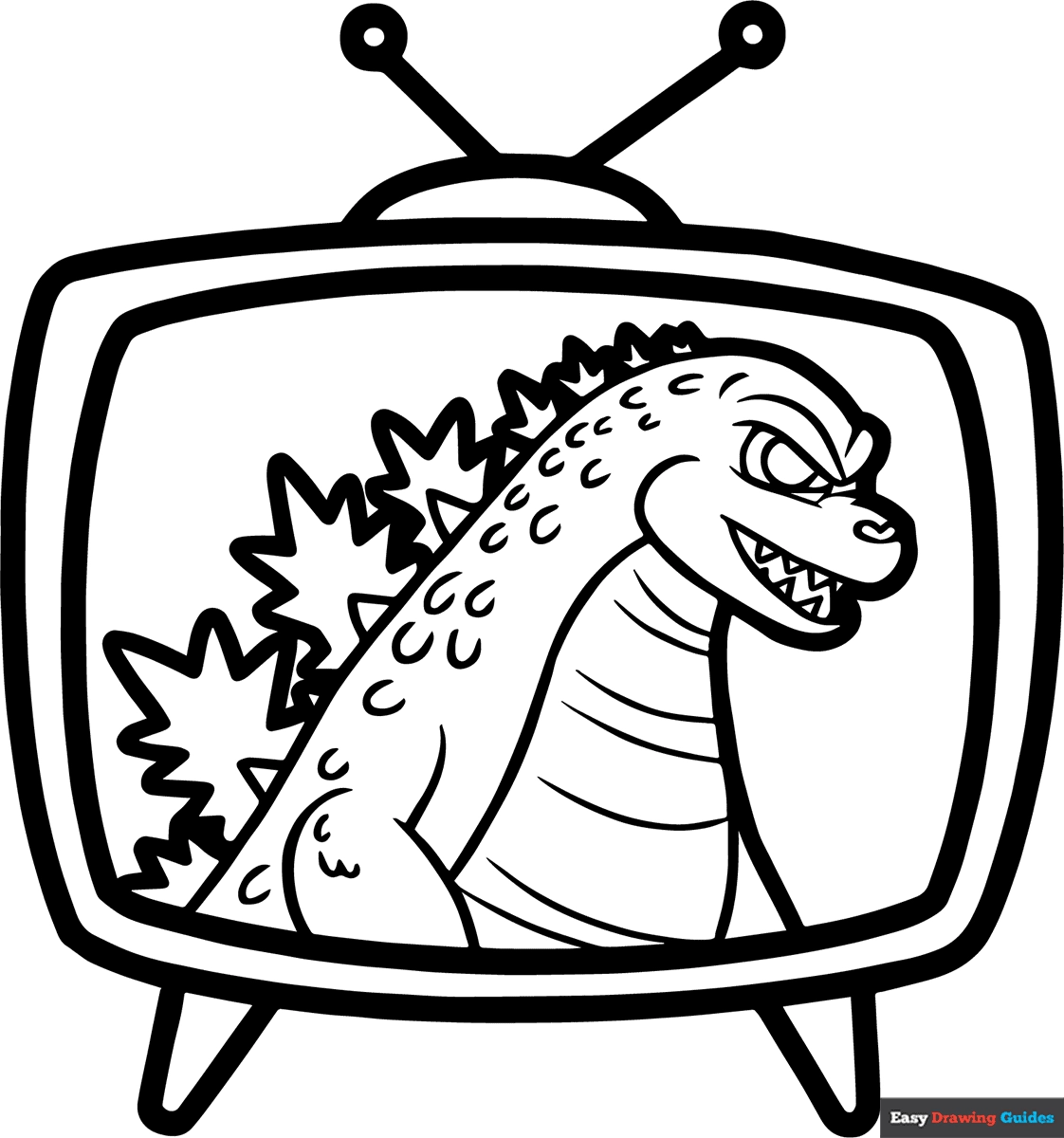 Godzilla On TV Coloring Page Easy Drawing Guides